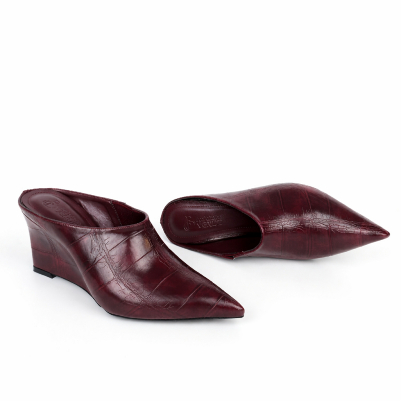 Selene Croc Wedge Mule — Gloss Black