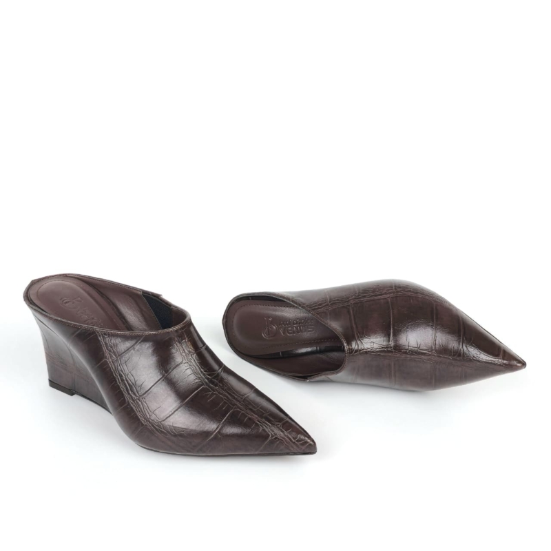 Selene Croc Wedge Mule — Bordeaux