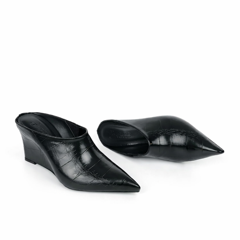 Selene Croc Wedge Mule — Dark Mocha Brown