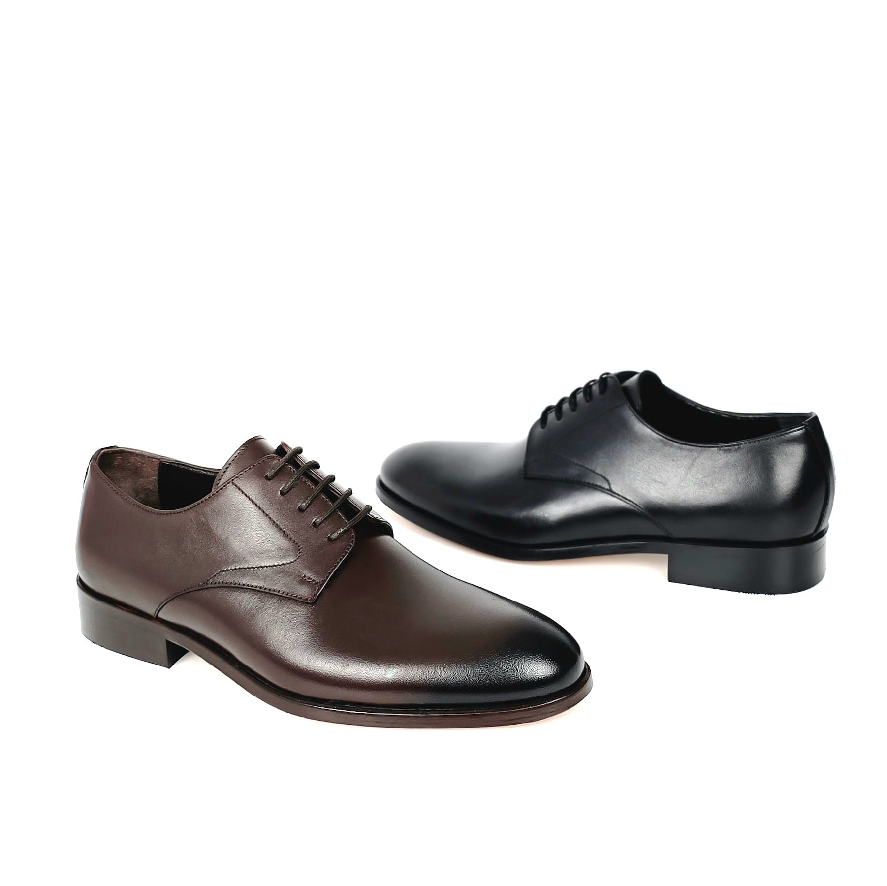 Dante plain toe derby dress shoes in black and dark brown