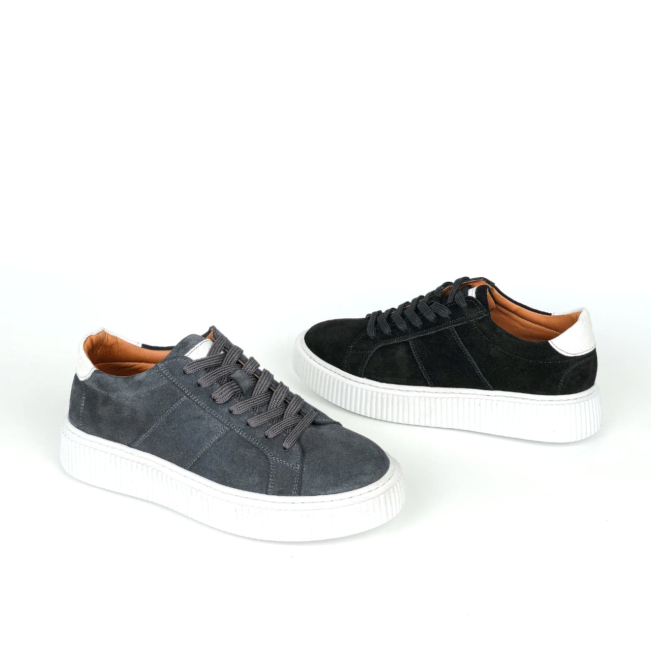 Luca nubuck casual lace-up shoes in black and charcoal gray