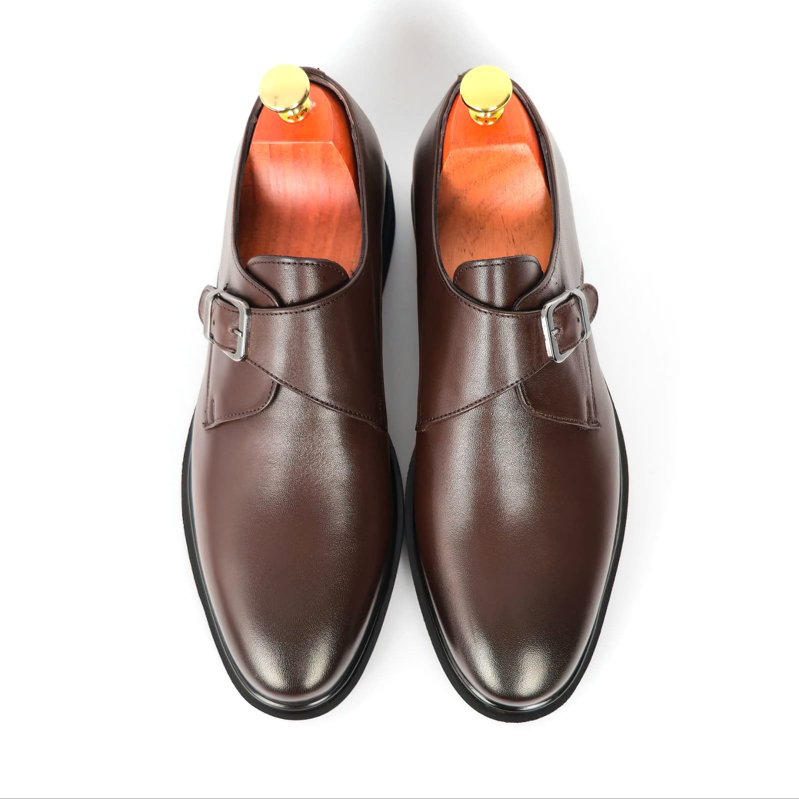 Roman single monk strap dress shoe in dark chocolate brown top view