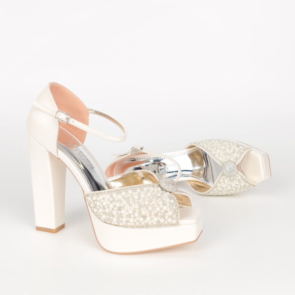 Elara Pearl Cross Strap Bridal Platform Sandal · 13 cm — Ivory