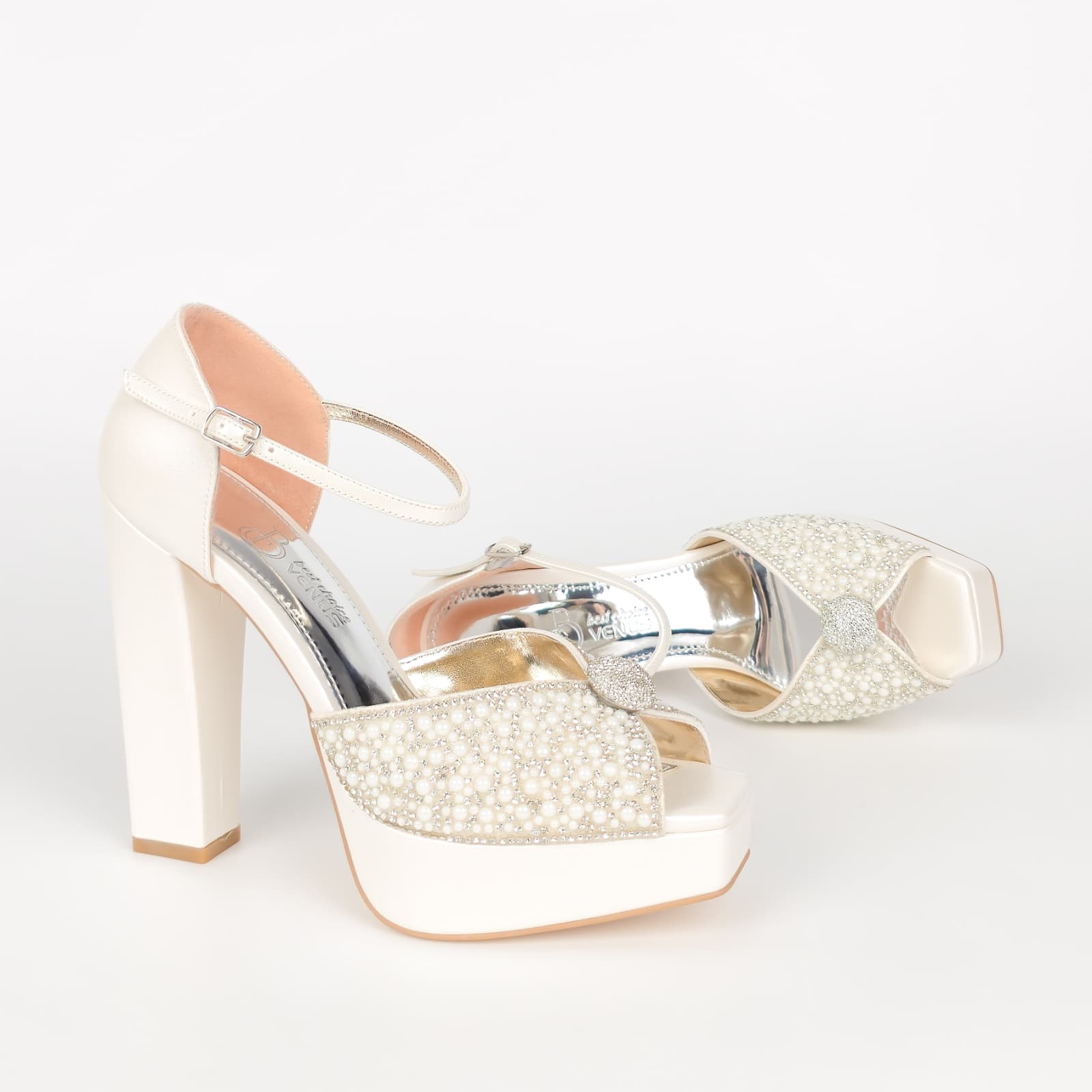 Elara Pearl Cross Strap Bridal Platform Sandal · 13 cm — Ivory
