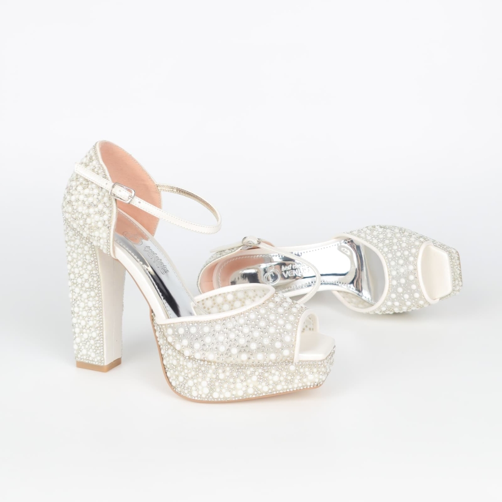Marielle Crystal Pearl Bridal Platform Sandal · 13 cm — Ivory