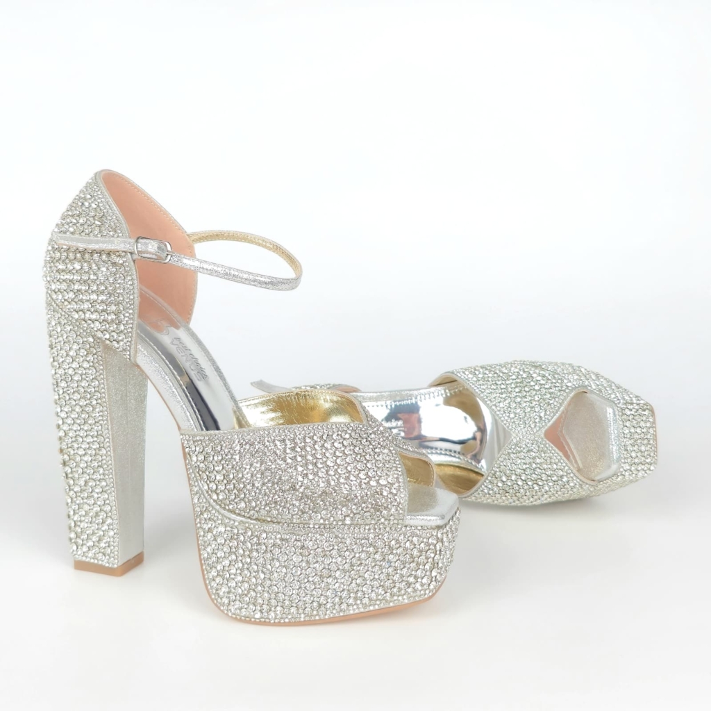 Evangeline Crystal Pave Bridal Platform Sandal · 15 cm — Liquid Silver