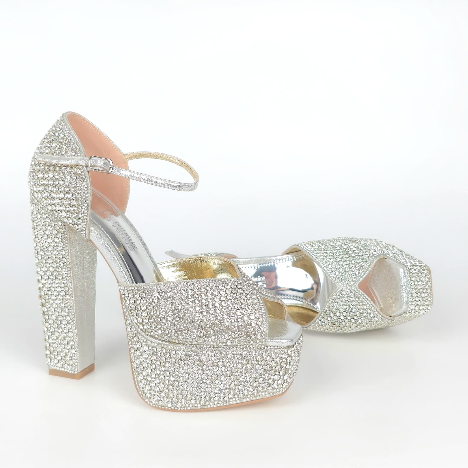 Evangeline Crystal Pave Bridal Platform Sandal · 15 cm — Liquid Silver