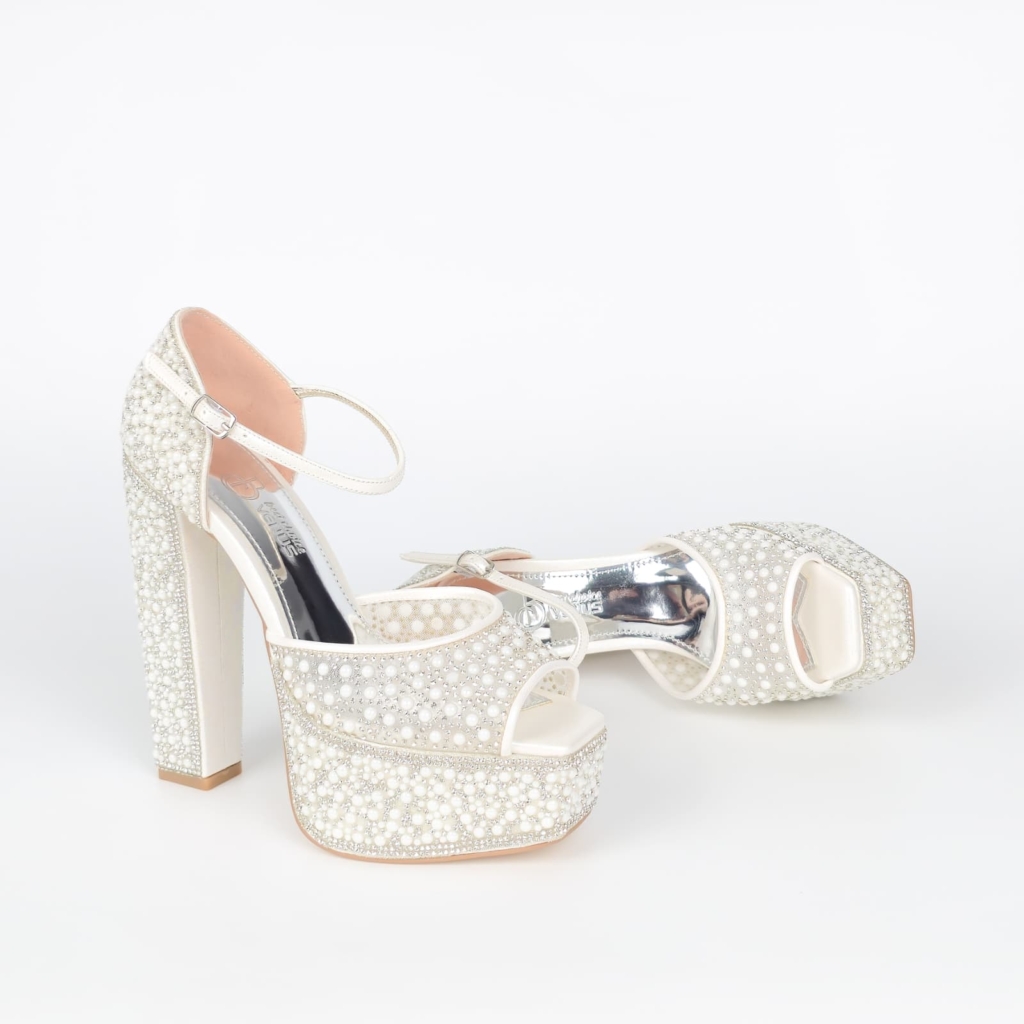 Marielle Crystal Pearl Bridal Platform Sandal · 15 cm — Ivory