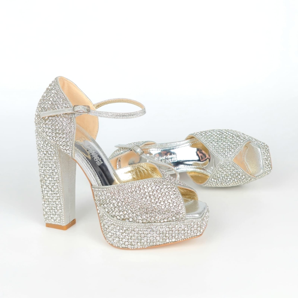 Evangeline Crystal Pave Bridal Platform Sandal · 13 cm — Liquid Silver