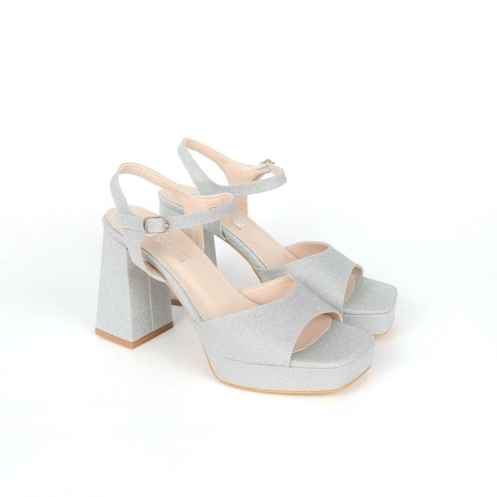 Aurélie Block Heel Platform Sandal — Pearl Grey