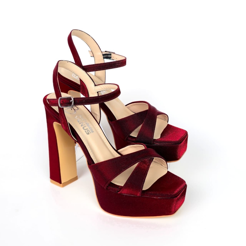 Velvet Platform Sandal — Bordeaux
