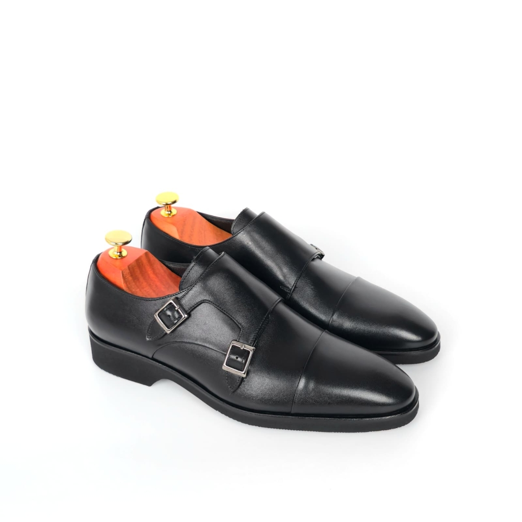 Enzo Cap Toe Double Monk-Strap Shoe — Onyx Black