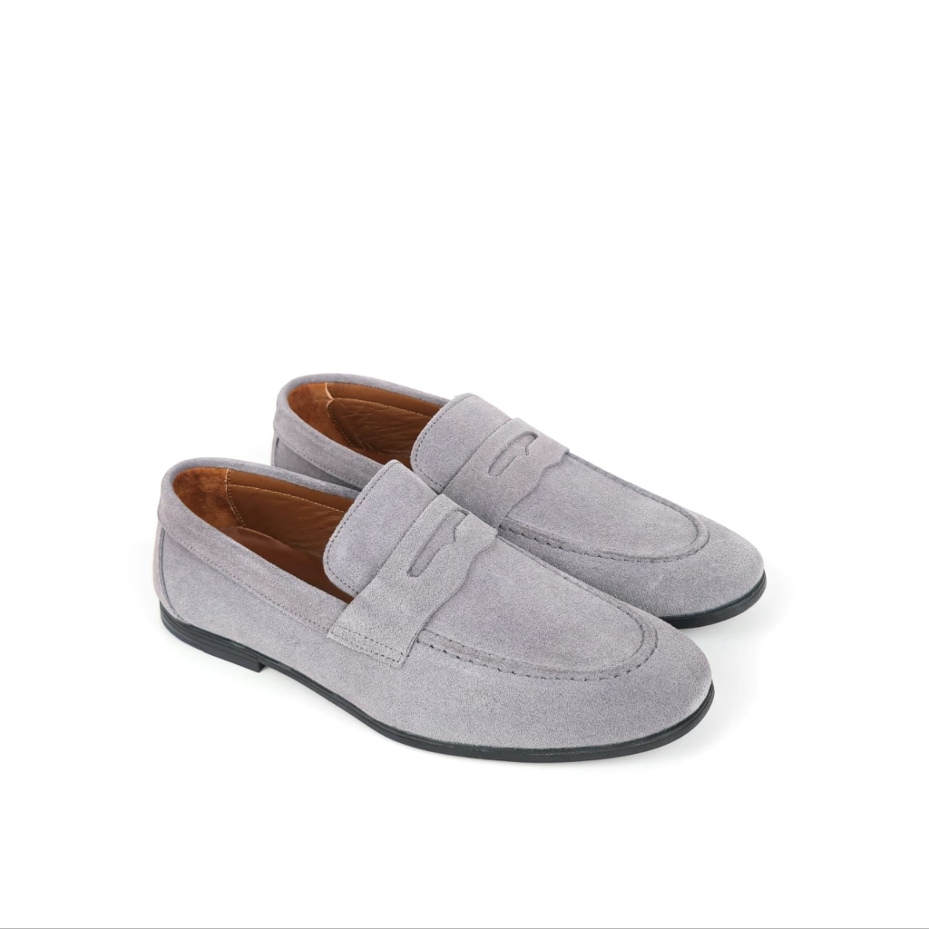 Santino Suede Penny Loafer — Pearl Grey