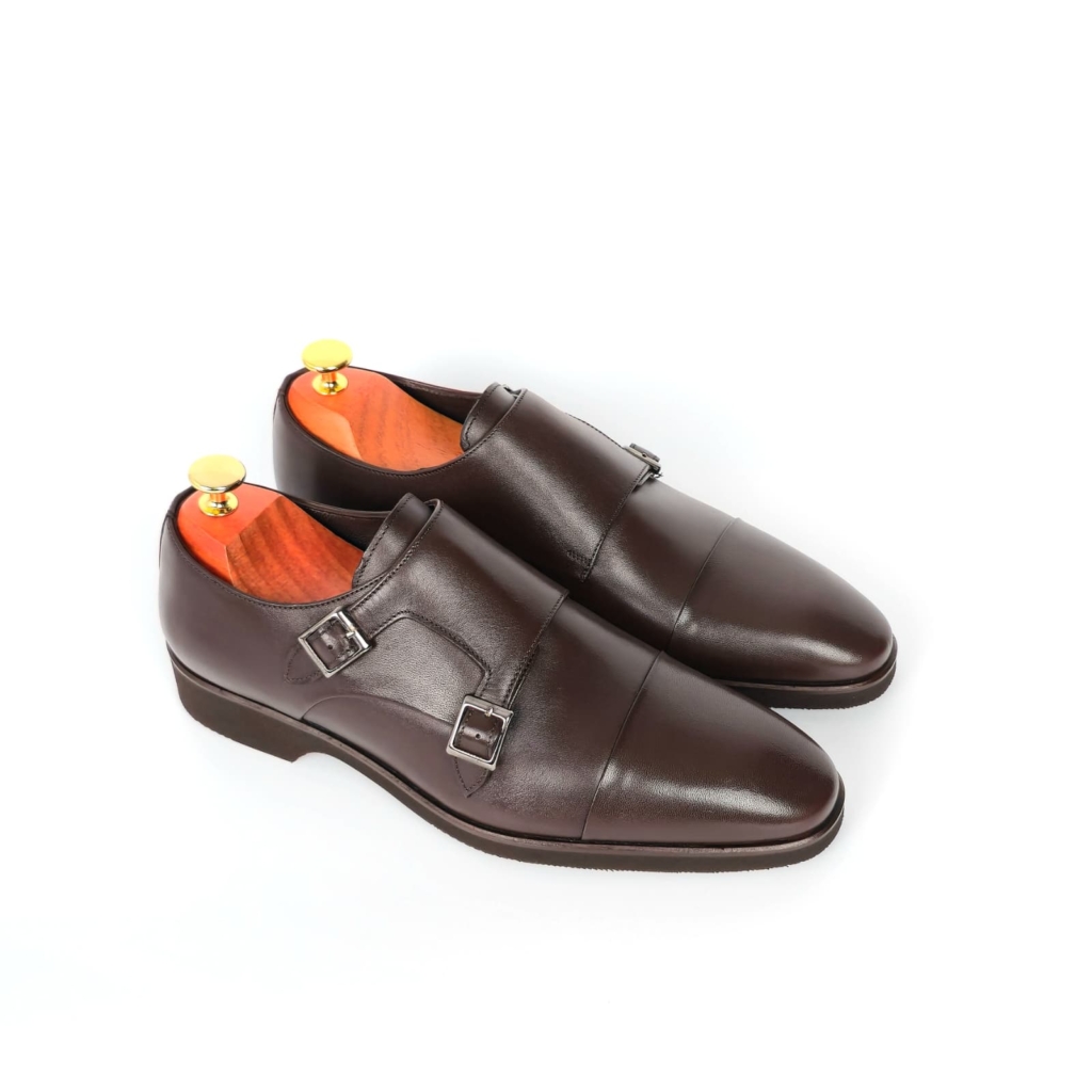 Enzo Cap Toe Double Monk-Strap Shoe — Cacao Brown