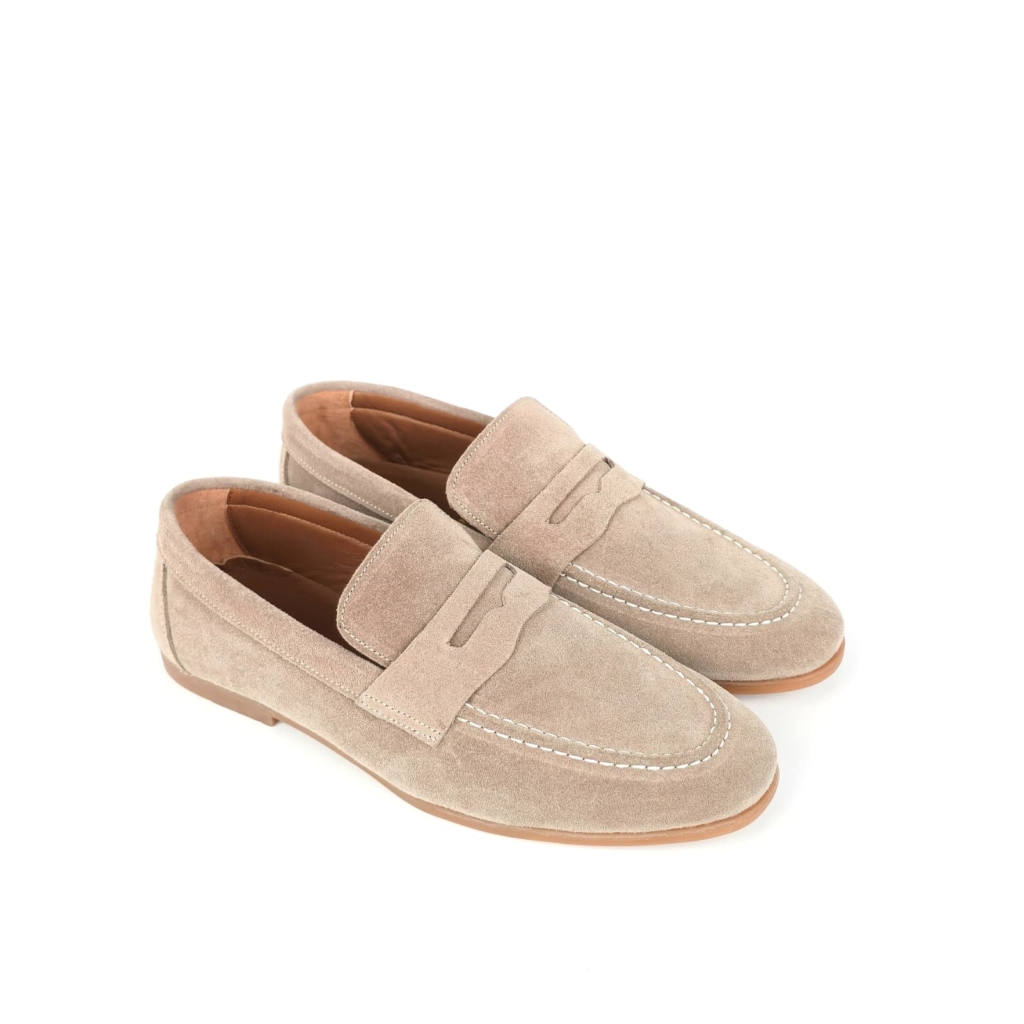 Santino Suede Penny Loafer — Sand