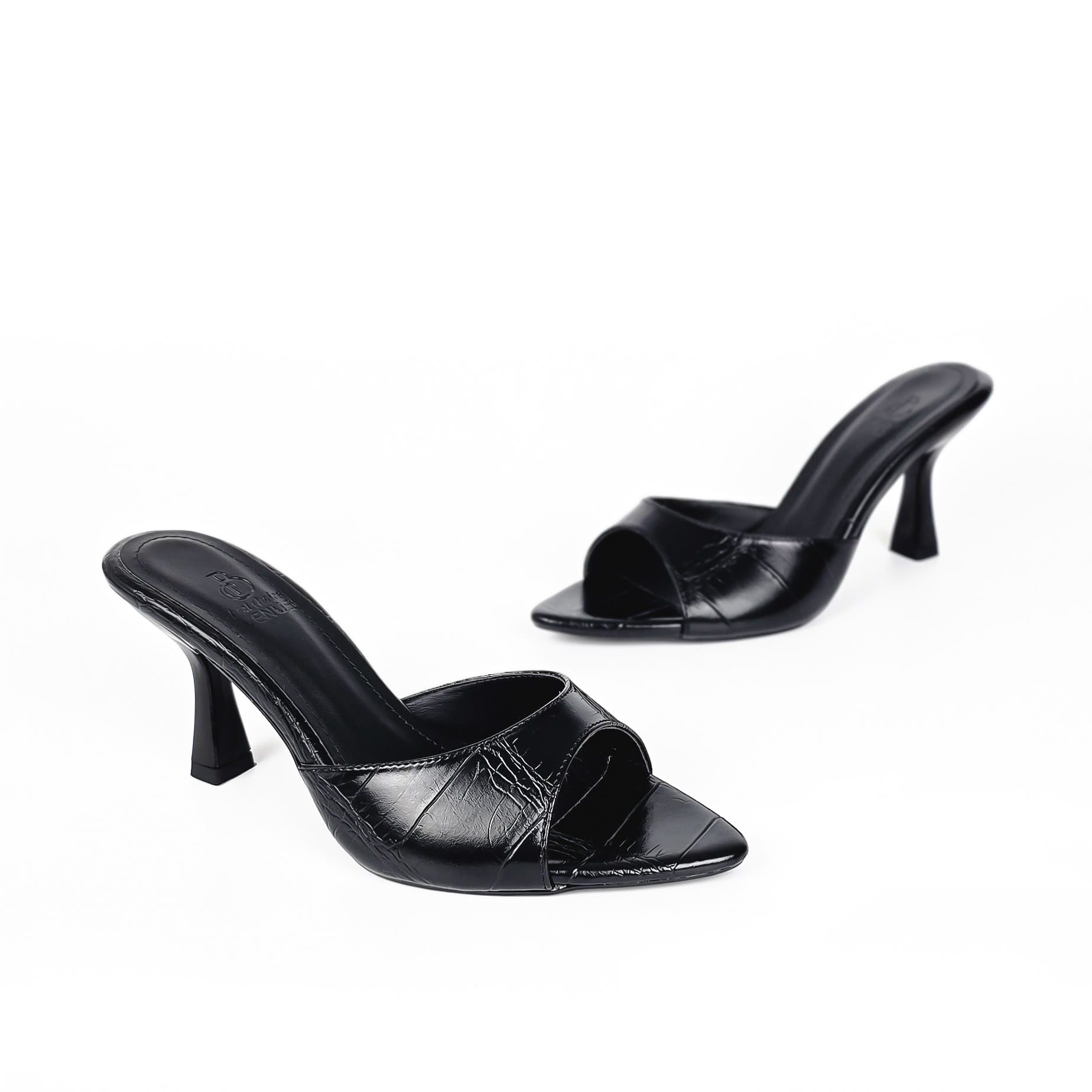 Cross Strap Heeled Mule - Classic Black