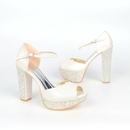Livia Pearl Rhinestone Bridal Platform Sandal - Ivory Cream - 12-13 cm