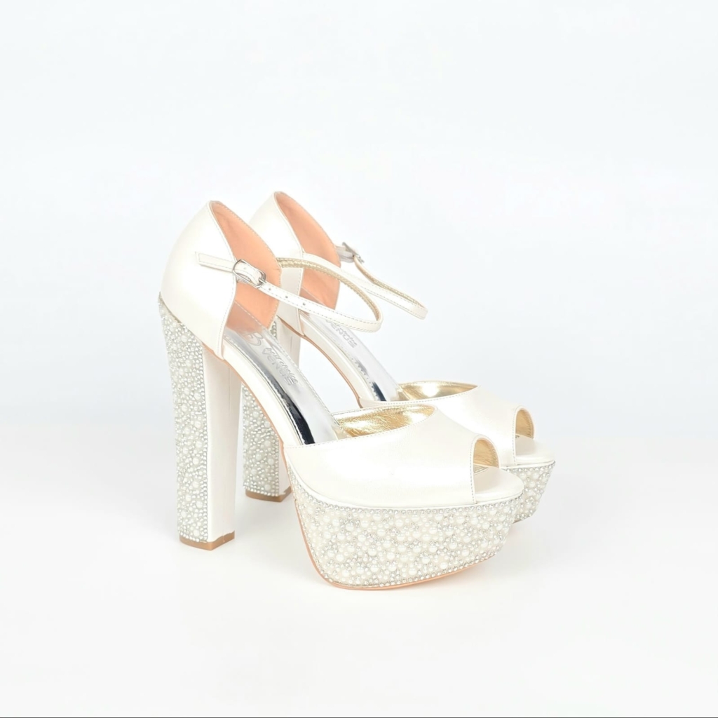 Livia Pearl Rhinestone Bridal Platform Sandal - Ivory Cream - 15-16 cm