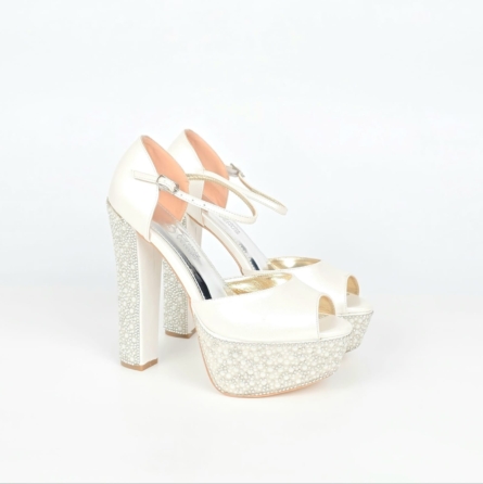 Livia Pearl Rhinestone Bridal Platform Sandal - Ivory Cream - 15-16 cm