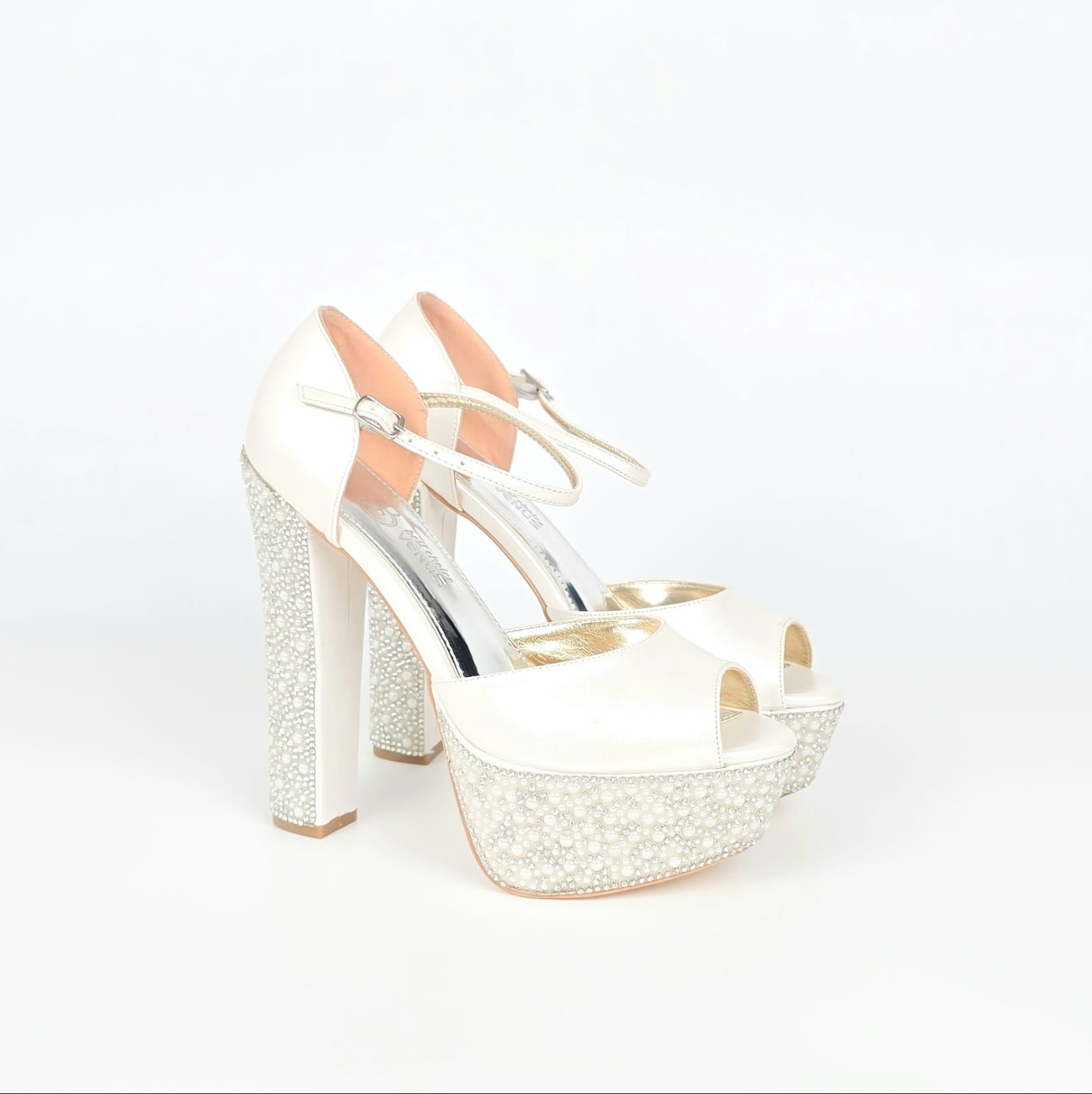 Livia Pearl Rhinestone Bridal Platform Sandal - Ivory Cream - 15-16 cm