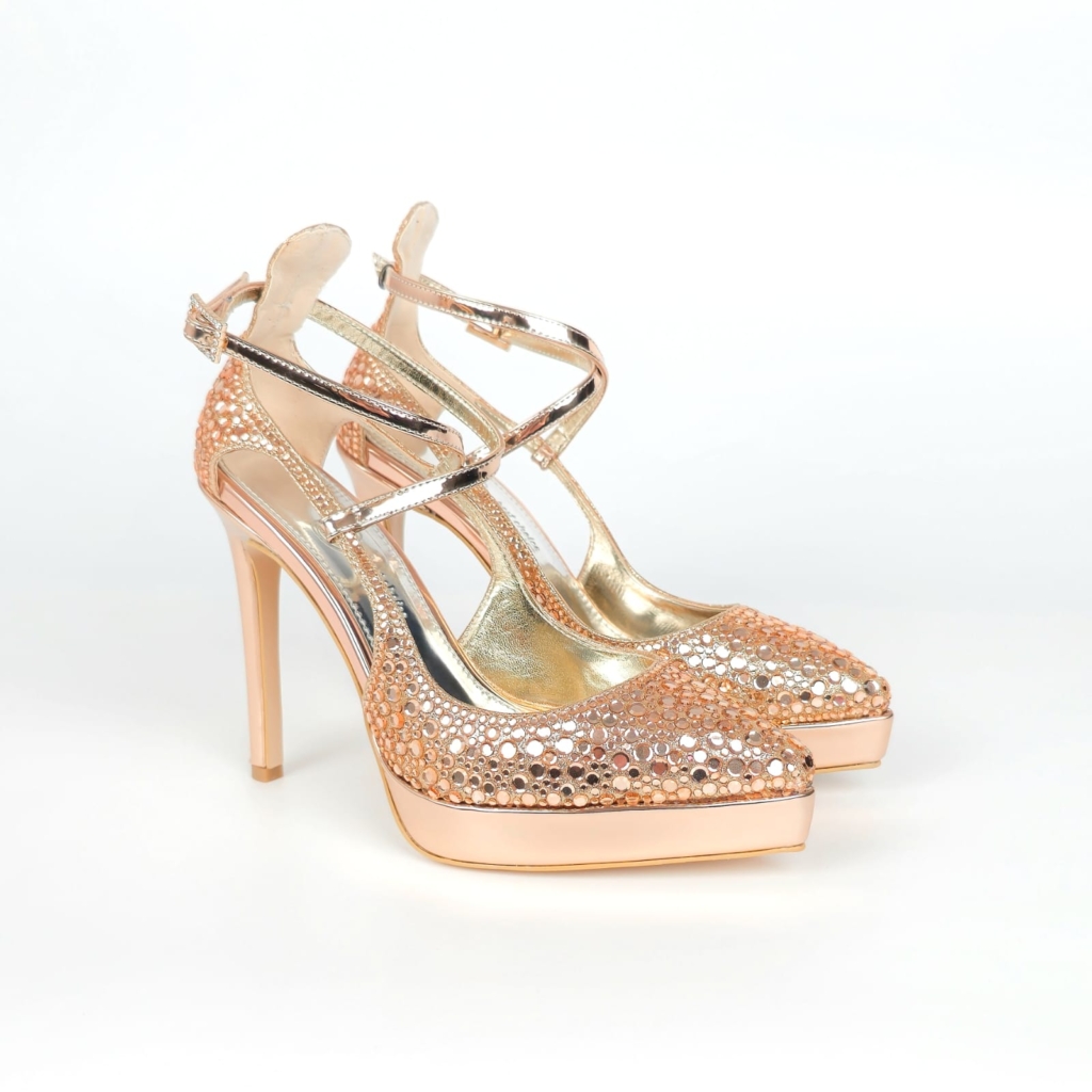 Aurora Crystal Pointed Bridal Platform Heel - Rose Gold