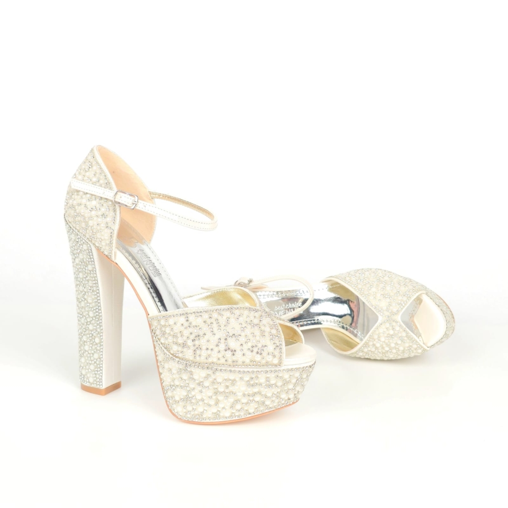 Ophelia Pearl Bridal Platform Sandal - Ivory Cream