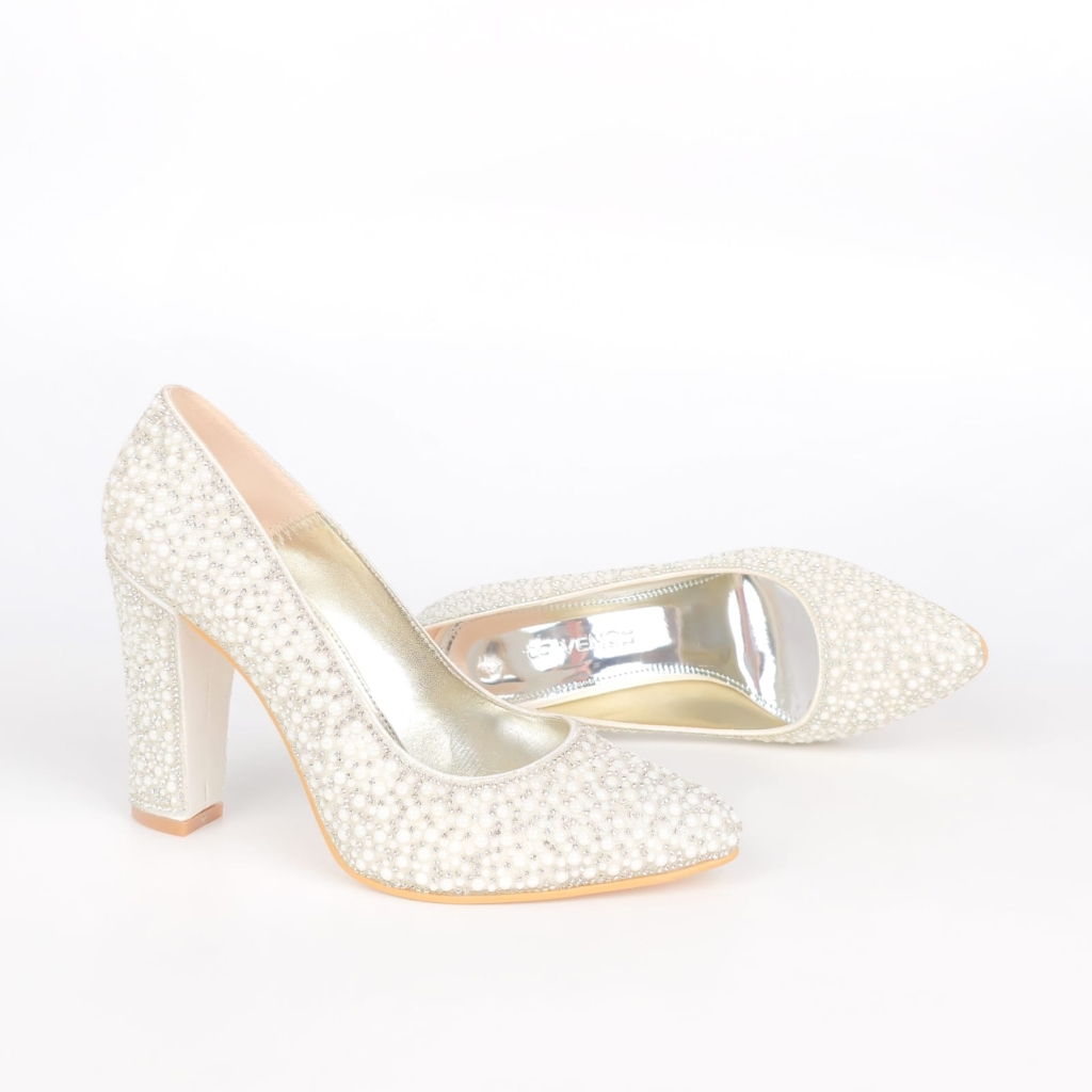 Elara Crystal Bridal Slingback Pump - Ivory Cream