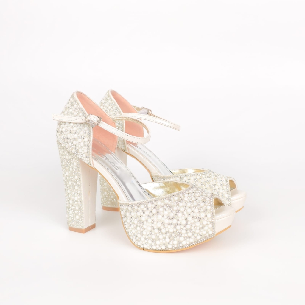 Aurelia Pearl Platform Bridal Sandal - Ivory Cream