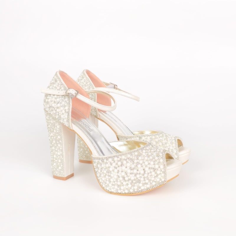 Aurelia Pearl Platform Bridal Sandal - Ivory Cream