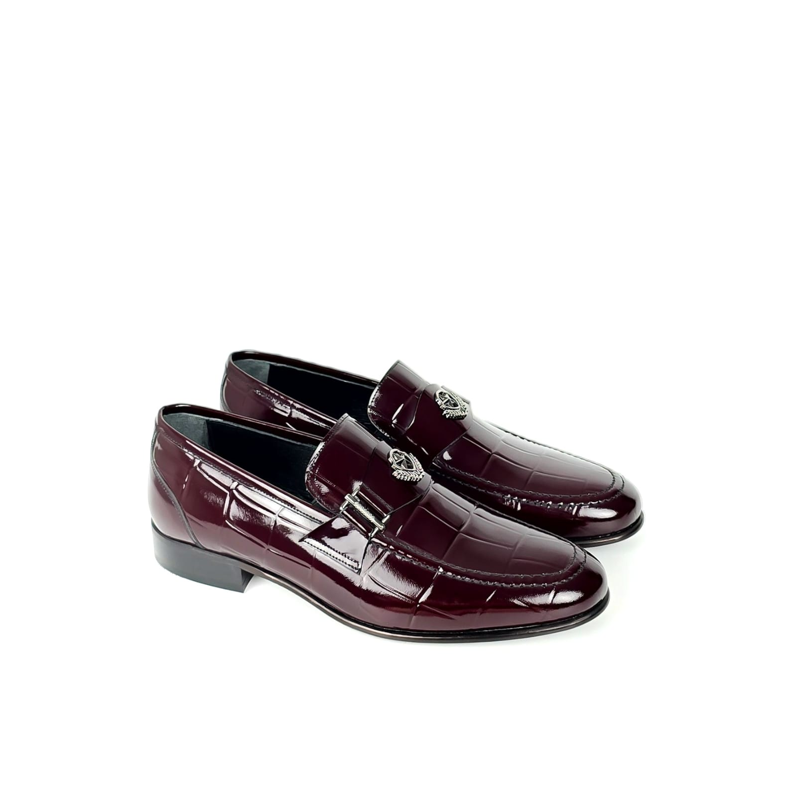 Lucian Patent Double Monk Strap Shoe - Burgundy Wine - Patent