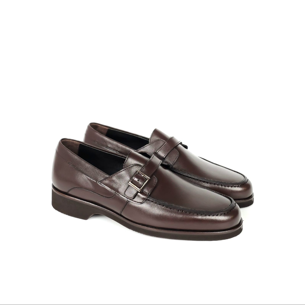 Elian Buckle Strap Dress Loafer - Chocolate Brown