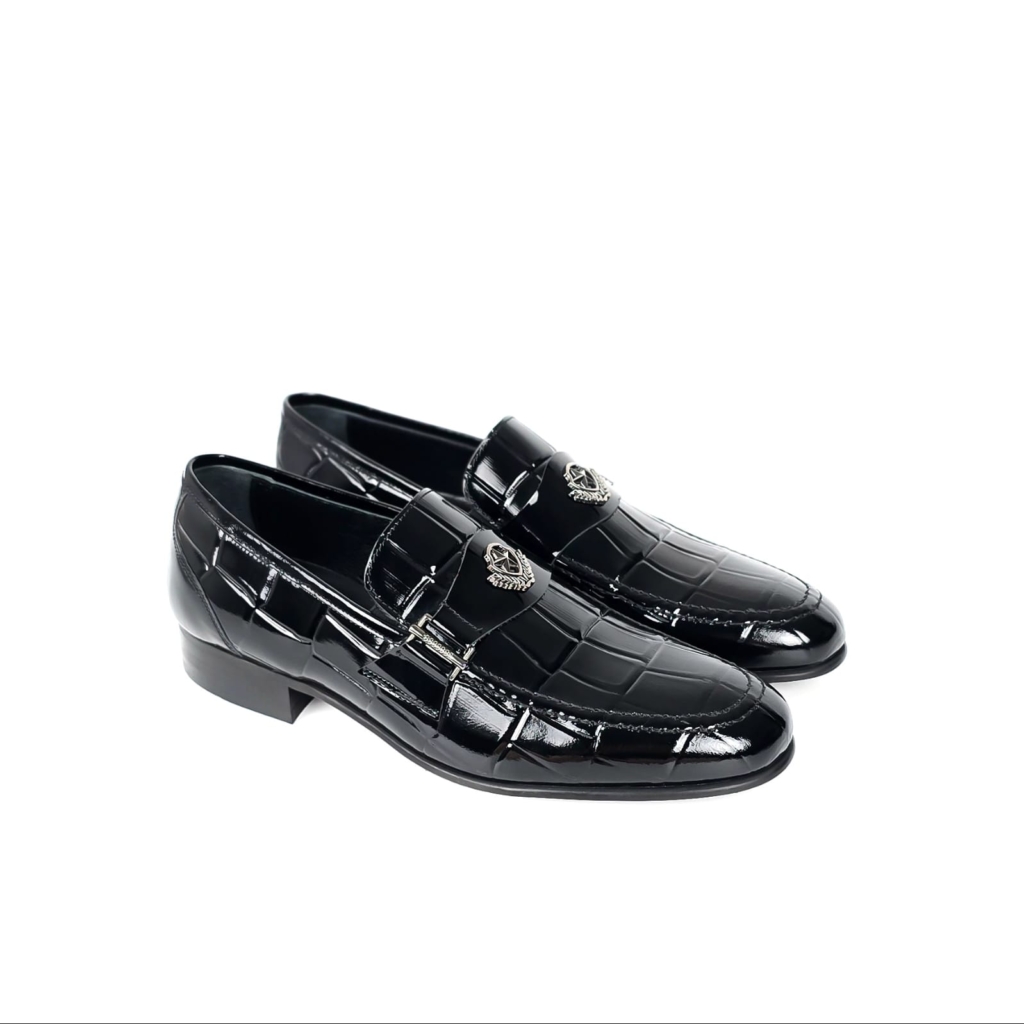Marcello Croc-Embossed Patent Loafer - Classic Black