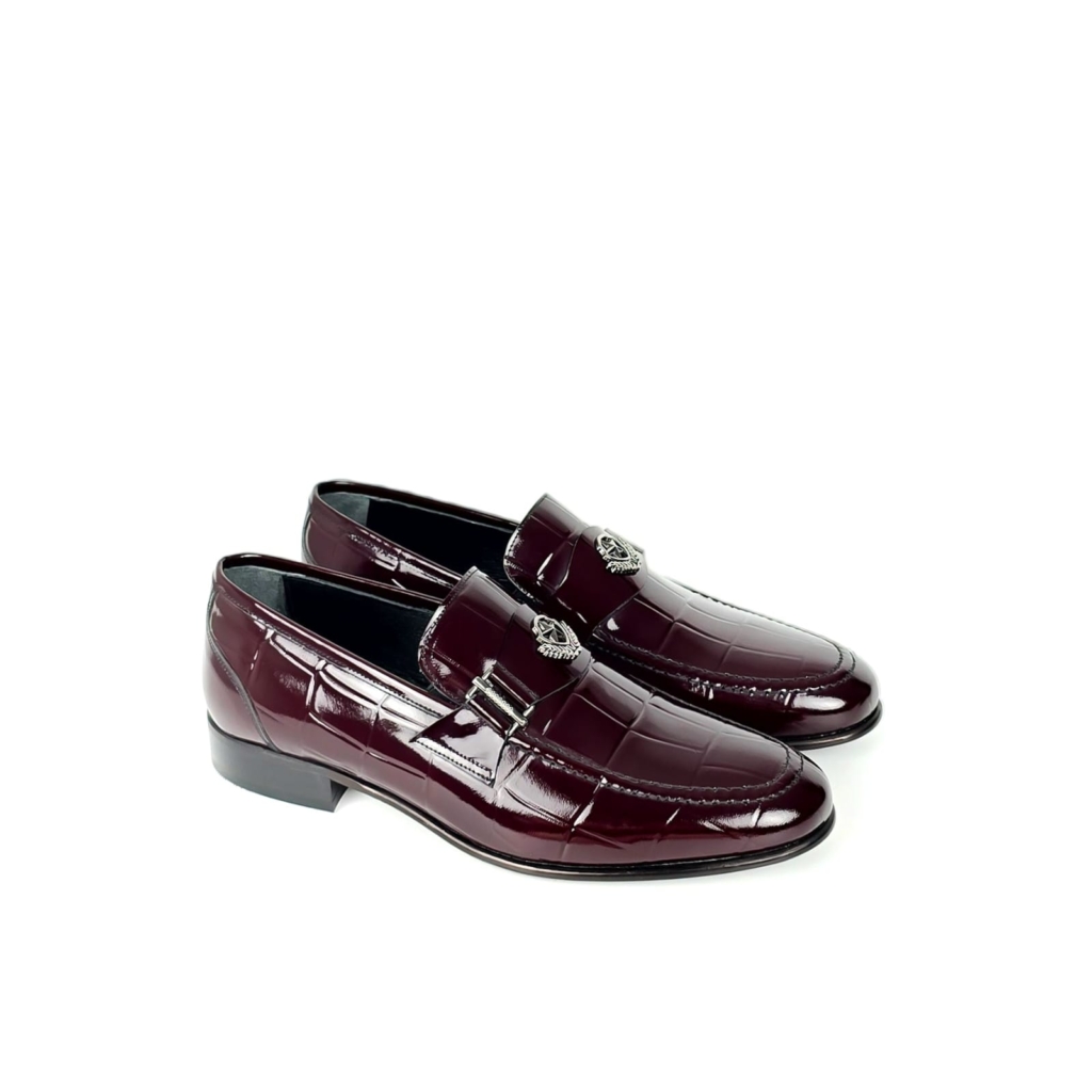 Marcello Croc-Embossed Patent Loafer - Burgundy Wine