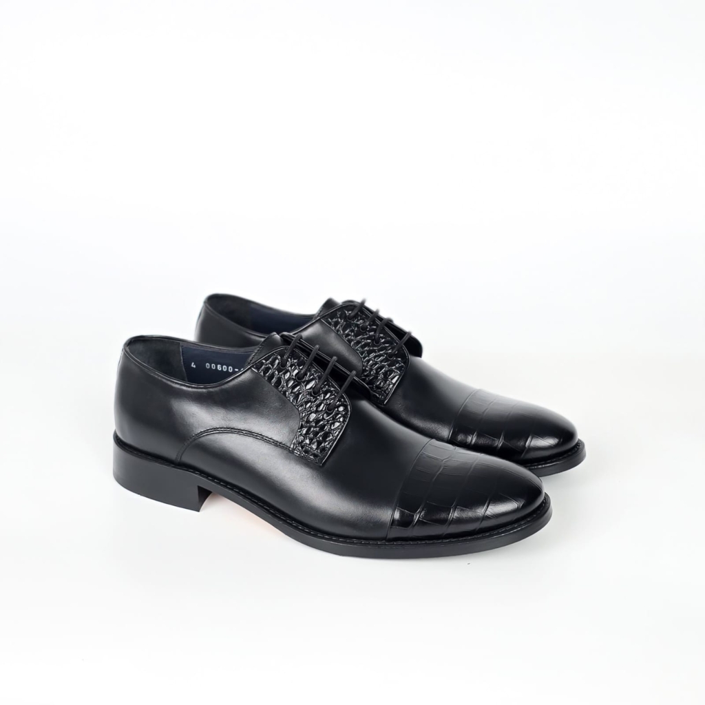 Vittorio Croc-Embossed Cap-Toe Derby - Classic Black