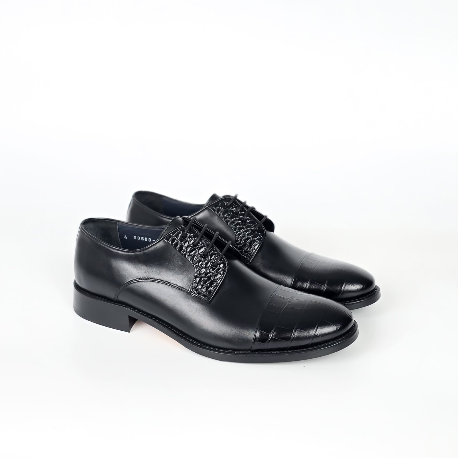 Vittorio Croc-Embossed Cap-Toe Derby - Classic Black