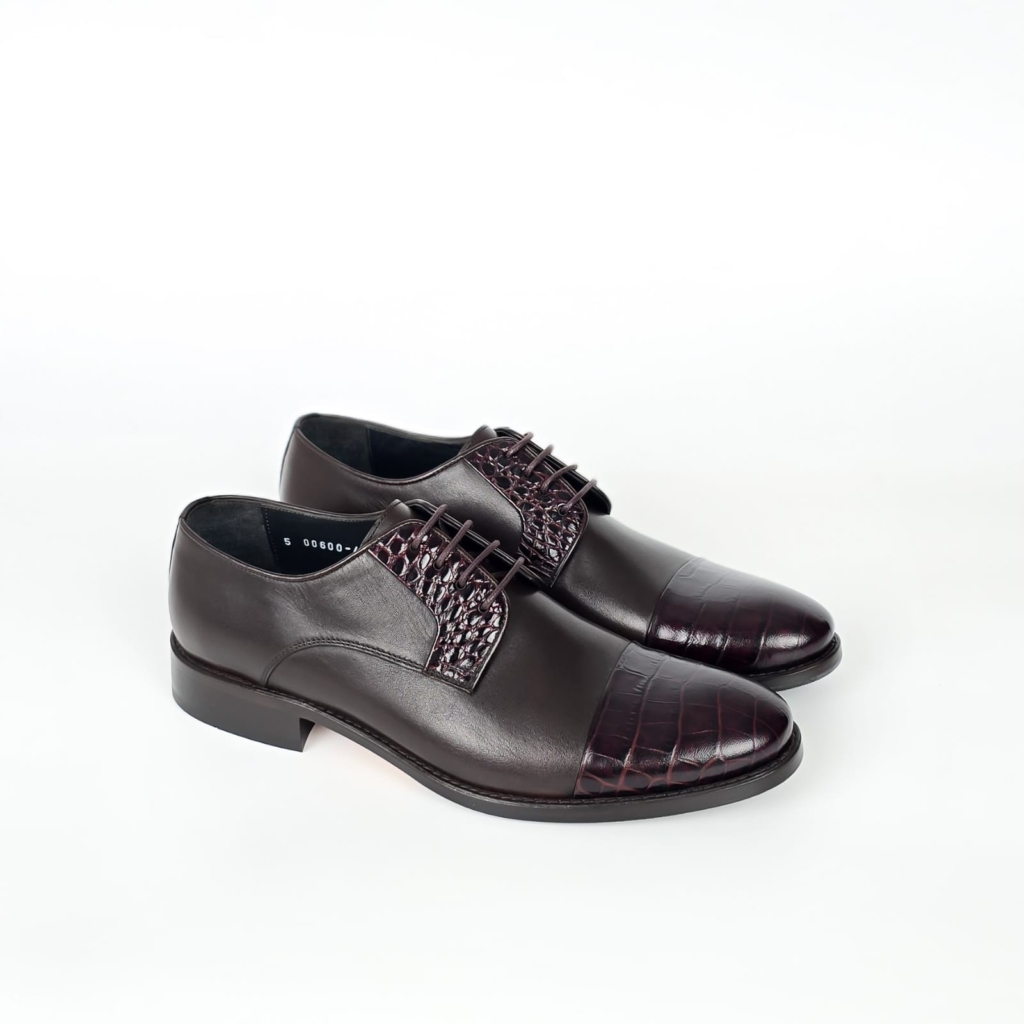 Vittorio Croc-Embossed Cap-Toe Derby - Burgundy Wine