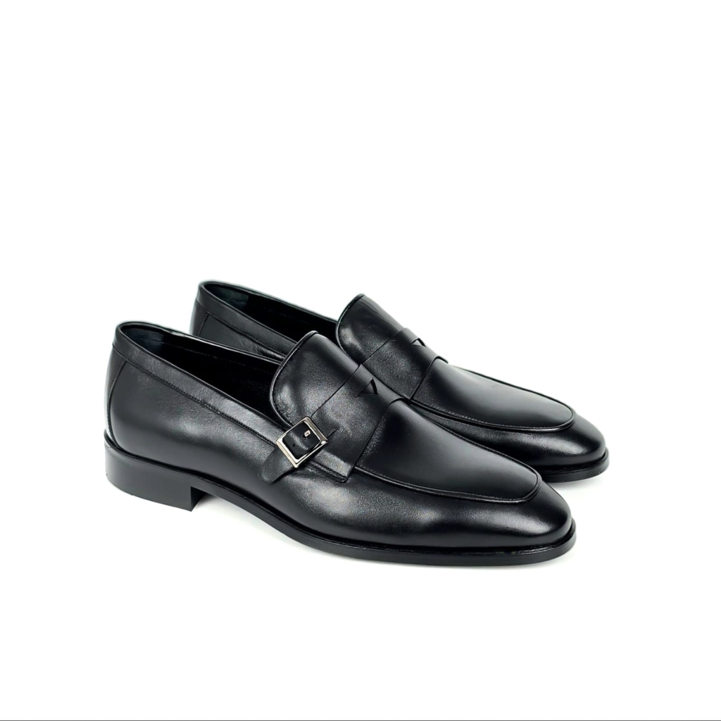 Enzo Side-Buckle Apron-Toe Loafer - Classic Black