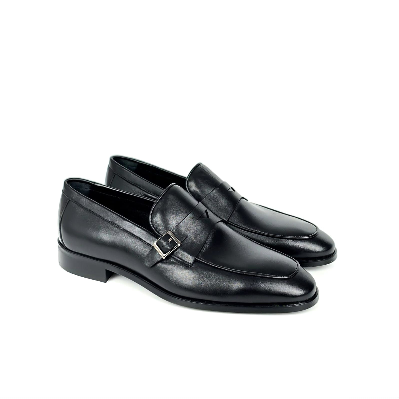 Enzo Side-Buckle Apron-Toe Loafer - Classic Black