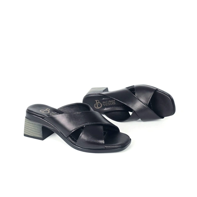 Elina Cross Strap Low Heel Sandal - Classic Black