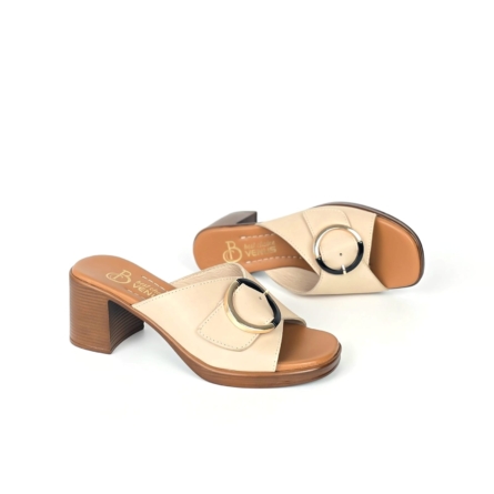 Nora Ring Buckle Mule Sandal - Ivory Cream