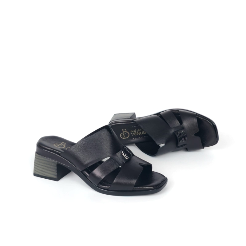 Dalia Buckle Strap Low Heel Sandal - Classic Black