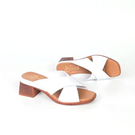 Elina Cross Strap Low Heel Sandal - Ivory Cream