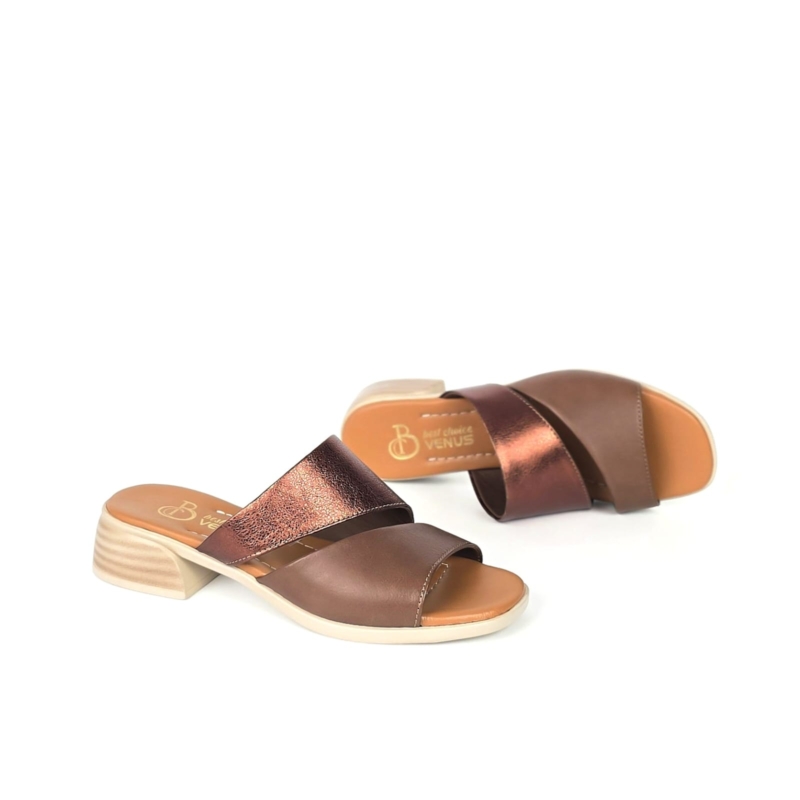 Siena Flat Cross Strap Slide - Bronze Brown