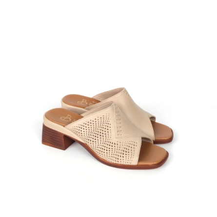 Mira Textured Mule Sandal - Champagne Beige