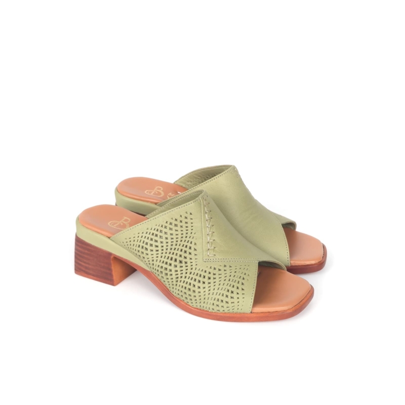 Mira Textured Mule Sandal - Forest Olive