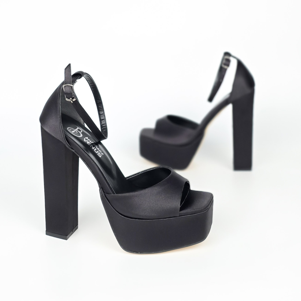 Bianca Tall Platform Sandal - Classic Black - Satin - 15-16 cm