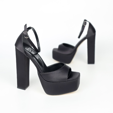 Bianca Tall Platform Sandal - Classic Black - Satin - 15-16 cm
