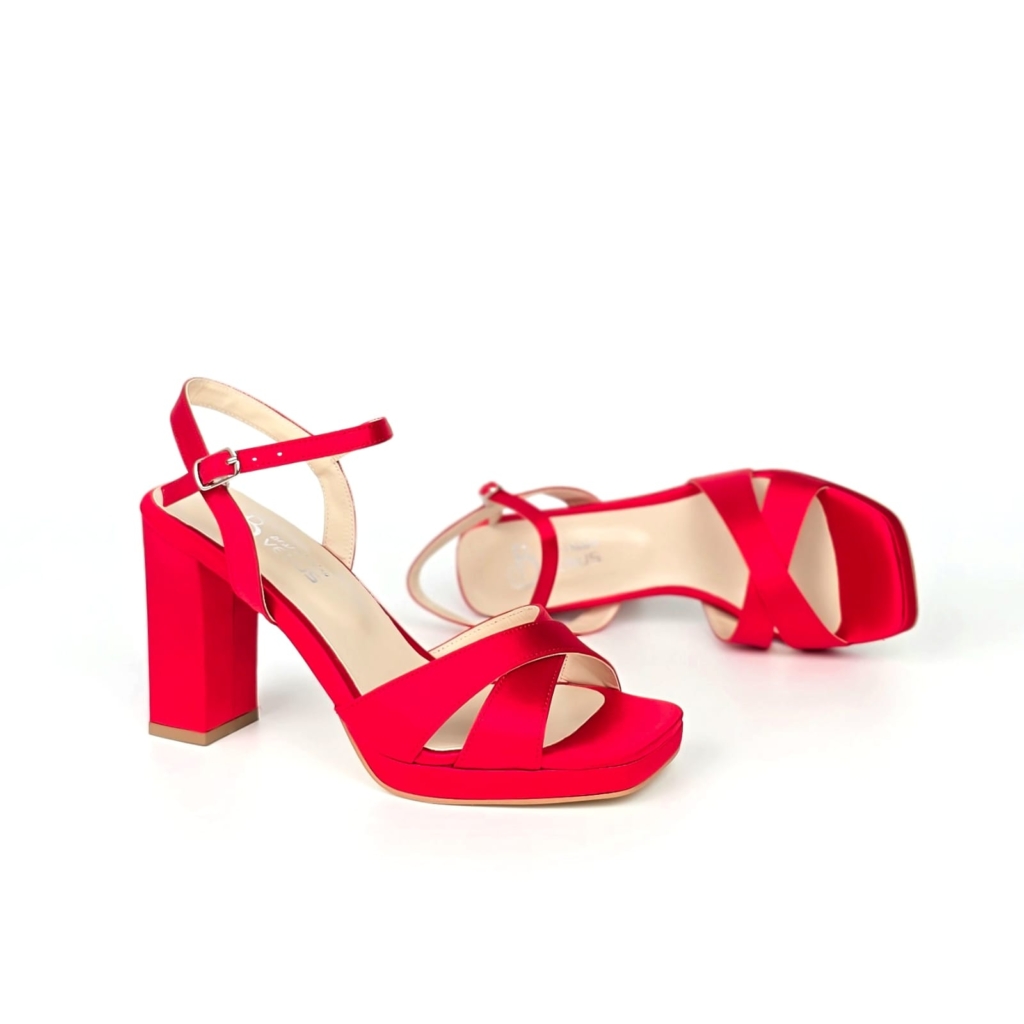 Clara Ankle Strap Block Heel Sandal - Cherry Red - 10-11 cm