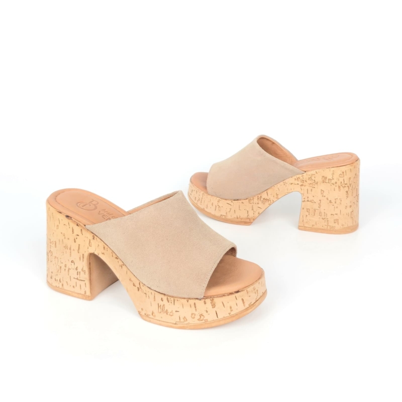 Mila Cork Sole Mule Sandal - Champagne Beige