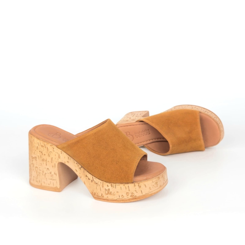 Mila Cork Sole Mule Sandal - Caramel Tan